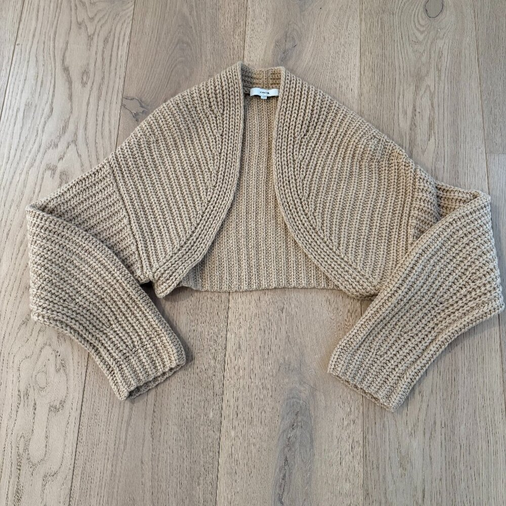 VINCE Wool/Cashmere Blend Fisherman Knit Sweater/Shrug- TAN/CAMEL- Like New XS